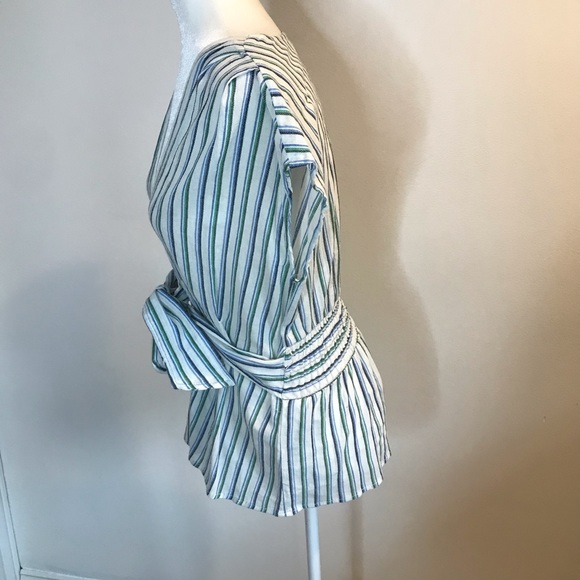 Max Studio Belted Striped Short Sleeve Shirt M - Picture 4 of 7